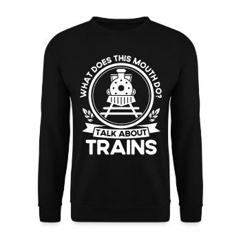 Modellbahn Zug Lokomotiven Geschenk - Unisex Pullover - Schwarz - Vorne - Alina (178cm) & Michal (187cm)