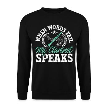 Wenn die Worte versagen, spricht meine Klarinette - Unisex Pullover - Schwarz - Vorne - Alina (178cm) & Michal (187cm)