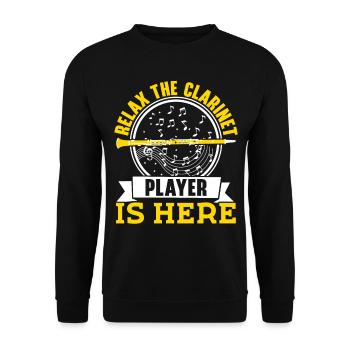 Entspann dich der Klarinettist ist hier Musiker - Unisex Pullover - Schwarz - Vorne - Alina (178cm) & Michal (187cm)