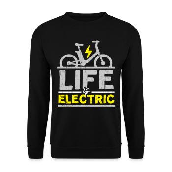 Das Leben ist elektrisch E-Bike Elektrofahrrad Rid - Unisex Pullover - Schwarz - Vorne - Alina (178cm) & Michal (187cm)