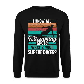 Kiteboarder Kitesurfing Spot Whats your Superpower - Unisex Sweatshirt - black - Front - Alina (178cm) & Michal (187cm)