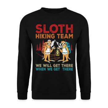 Funny Vintage Sloth Hiking Team We Will Get There - Unisex Pullover - Schwarz - Vorne - Alina (178cm) & Michal (187cm)