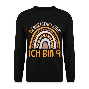 9 Jahre alt Rainbow Regenbogen 9. Geburtstag - Unisex Pullover - Schwarz - Vorne - Alina (178cm) & Michal (187cm)