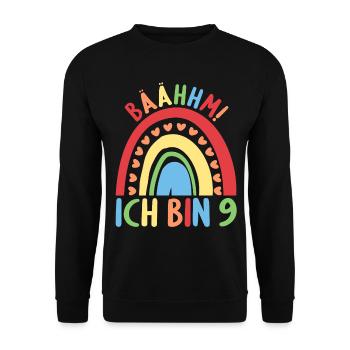 9 Jahre alt Rainbow Regenbogen 9. Geburtstag - Unisex Pullover - Schwarz - Vorne - Alina (178cm) & Michal (187cm)