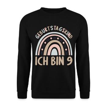 9 Jahre alt Rainbow Regenbogen 9. Geburtstag - Unisex Pullover - Schwarz - Vorne - Alina (178cm) & Michal (187cm)