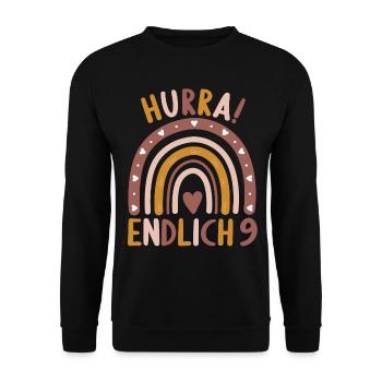 9 Jahre alt Rainbow Regenbogen 9. Geburtstag - Unisex Pullover - Schwarz - Vorne - Alina (178cm) & Michal (187cm)