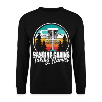 Retro Sunset Banging Chains prend des noms Disc Golf - Sweat-shirt Unisexe - noir - Devant - Alina (178cm) & Michal (187cm)