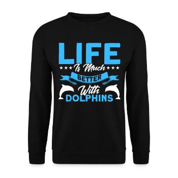 Dolphin Dolphin Lover Animal Dolphins Gift - Unisex Sweatshirt - black - Front - Alina (178cm) & Michal (187cm)