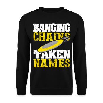 Retro Sunset Banging Chains prend des noms Disc Golf - Sweat-shirt Unisexe - noir - Devant - Alina (178cm) & Michal (187cm)