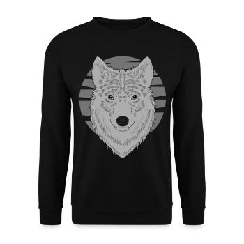 Wolfskopf wildes Tier Motiv Aufdruck mit Wolf - Unisex Pullover - Schwarz - Vorne - Alina (178cm) & Michal (187cm)