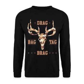 Buck Deer Hunting Hunter Bag Tag - Unisex Pullover - Schwarz - Vorne - Alina (178cm) & Michal (187cm)