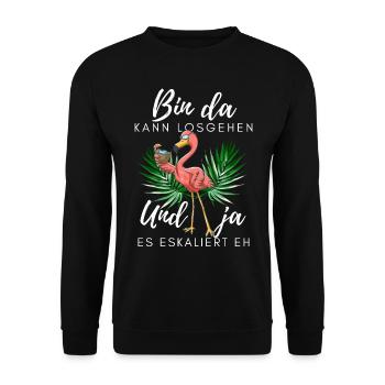 Flamingo bin da kann losgehen ja es eskaliert eh - Unisex Pullover - Schwarz - Vorne - Alina (178cm) & Michal (187cm)