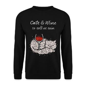 Wein Vino Weinliebhaber Katzenbesitzer Katzen - Unisex Pullover - Schwarz - Vorne - Alina (178cm) & Michal (187cm)