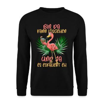 Flamingo bin da kann losgehen ja es eskaliert eh - Unisex Pullover - Schwarz - Vorne - Alina (178cm) & Michal (187cm)