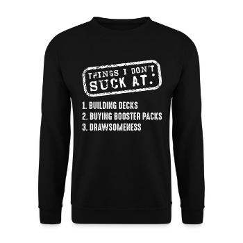 Trading Card Game Collector Funny Things I Don't - Unisex Sweatshirt - black - Front - Alina (178cm) & Michal (187cm)