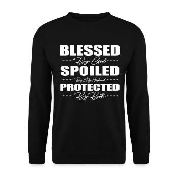 Blessed by God Spoiled by My Husband Protected By - Unisex Sweatshirt - black - Front - Alina (178cm) & Michal (187cm)