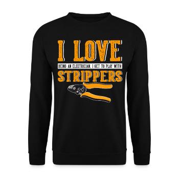 J’aime les strip-teaseuses drôles d’électricien - Sweat-shirt Unisexe - noir - Devant - Alina (178cm) & Michal (187cm)