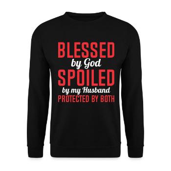 Blessed by God Spoiled by My Husband Protected By - Unisex Sweatshirt - black - Front - Alina (178cm) & Michal (187cm)