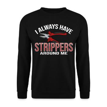 J’ai toujours des strip-teaseuses autour de moi électricien - Sweat-shirt Unisexe - noir - Devant - Alina (178cm) & Michal (187cm)
