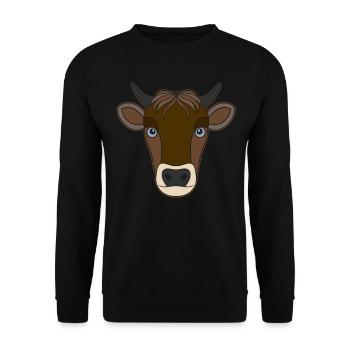 Landwirt Rind Tierkopf Motiv Aufdruck mit Stier - Unisex Pullover - Schwarz - Vorne - Alina (178cm) & Michal (187cm)
