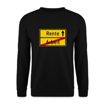 Arbeit Rente Ortsschild - Unisex Pullover - Schwarz - Vorne - Alina (178cm) & Michal (187cm)