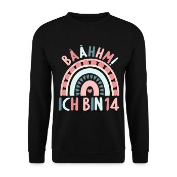 14 Jahre alt Rainbow Regenbogen 14. Geburtstag - Unisex Pullover - Schwarz - Vorne - Alina (178cm) & Michal (187cm)