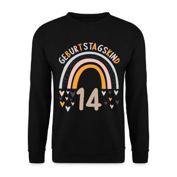 14 Jahre alt Rainbow Regenbogen 14. Geburtstag - Unisex Pullover - Schwarz - Vorne - Alina (178cm) & Michal (187cm)