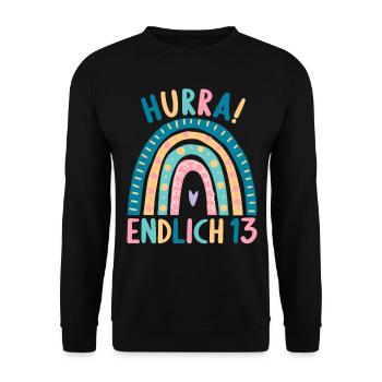 13 Jahre alt Rainbow Regenbogen 13. Geburtstag - Unisex Pullover - Schwarz - Vorne - Alina (178cm) & Michal (187cm)
