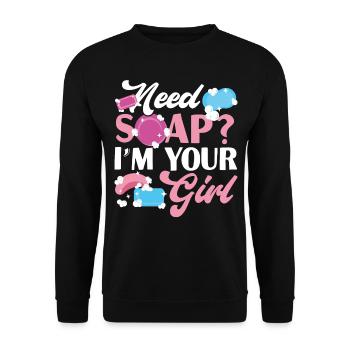 Fabrication de savon Artisanat Besoin de savon? - Sweat-shirt Unisexe - noir - Devant - Alina (178cm) & Michal (187cm)