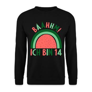14 Jahre alt Rainbow Regenbogen 14. Geburtstag - Unisex Pullover - Schwarz - Vorne - Alina (178cm) & Michal (187cm)