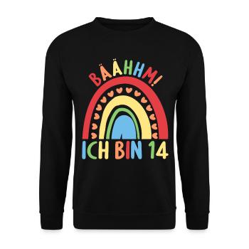 14 Jahre alt Rainbow Regenbogen 14. Geburtstag - Unisex Pullover - Schwarz - Vorne - Alina (178cm) & Michal (187cm)
