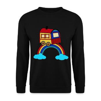 himmlisch wohnen Bauwagen Regenbogen Hippie - Unisex Pullover - Schwarz - Vorne - Alina (178cm) & Michal (187cm)