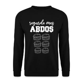 Regarde mes abdos burger cadeau bouffe - Sweat-shirt Unisexe - noir - Devant - Alina (178cm) & Michal (187cm)