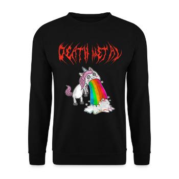 Kotzendes Death Metal Einhorn Rosa - Unisex Pullover - Schwarz - Vorne - Alina (178cm) & Michal (187cm)