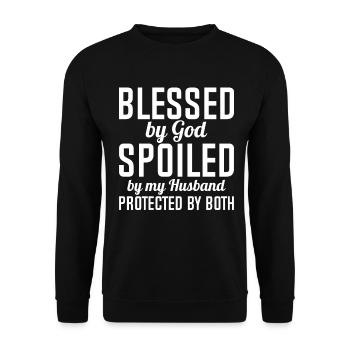 Blessed by God Spoiled by My Husband Protected By - Unisex Sweatshirt - black - Front - Alina (178cm) & Michal (187cm)