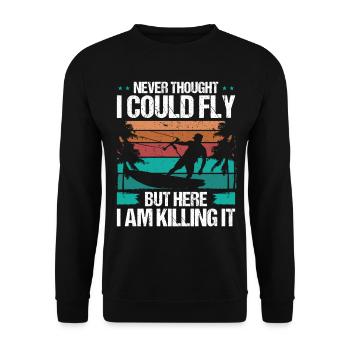 Vintage I could fly Kitesurfing Kiteboarder Kite - Unisex Pullover - Schwarz - Vorne - Alina (178cm) & Michal (187cm)