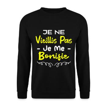 Je ne vieillis pas je me bonifie - Sweat-shirt Unisexe - noir - Devant - Alina (178cm) & Michal (187cm)