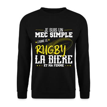 Je suis un Mec simple j'aime rugby et la bière - Sweat-shirt Unisexe - noir - Devant - Alina (178cm) & Michal (187cm)