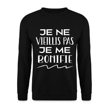 Je ne vieillis pas je me bonifie - Sweat-shirt Unisexe - noir - Devant - Alina (178cm) & Michal (187cm)