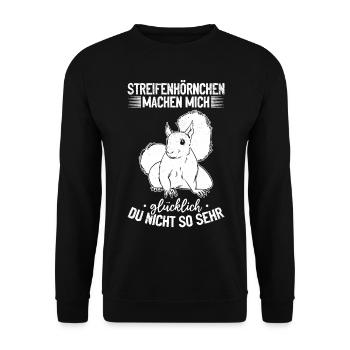 Streifenhörnchen machen mich glücklich - - Unisex Pullover - Schwarz - Vorne - Alina (178cm) & Michal (187cm)