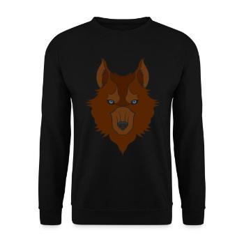 Wolfskopf wildes Tier Motiv Aufdruck mit Wolf - Unisex Pullover - Schwarz - Vorne - Alina (178cm) & Michal (187cm)