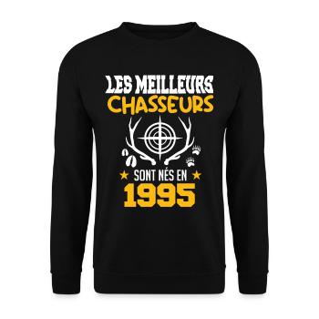 Chasseur | Anniversaire chasseur 1995 - Sweat-shirt Unisexe - noir - Devant - Alina (178cm) & Michal (187cm)
