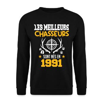 Chasseur | Anniversaire chasseur 1991 - Sweat-shirt Unisexe - noir - Devant - Alina (178cm) & Michal (187cm)