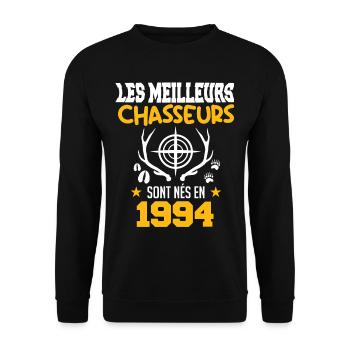 Chasseur | Anniversaire chasseur 1994 - Sweat-shirt Unisexe - noir - Devant - Alina (178cm) & Michal (187cm)