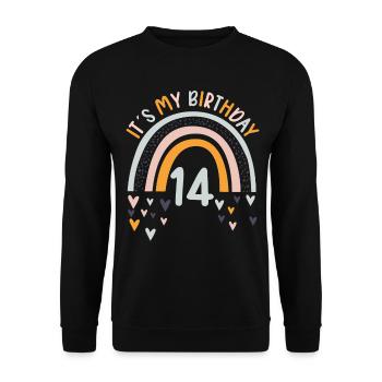 14 Jahre alt Rainbow Regenbogen 14. Geburtstag - Unisex Pullover - Schwarz - Vorne - Alina (178cm) & Michal (187cm)