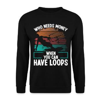 Kiteboarder Who needs Money Vintage Kite - Unisex Pullover - Schwarz - Vorne - Alina (178cm) & Michal (187cm)