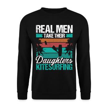 Kiteboarder Real Men take Daughters Kitesurfing - Unisex Pullover - Schwarz - Vorne - Alina (178cm) & Michal (187cm)