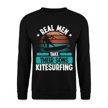 Kiteboarder Real Men take their Sons Kitesurfing - Unisex Pullover - Schwarz - Vorne - Alina (178cm) & Michal (187cm)