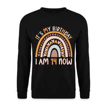 14 Jahre alt Rainbow Regenbogen 14. Geburtstag - Unisex Pullover - Schwarz - Vorne - Alina (178cm) & Michal (187cm)