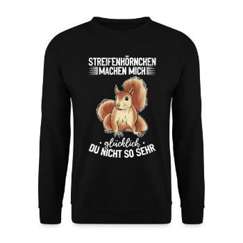 Streifenhörnchen machen mich glücklich - - Unisex Pullover - Schwarz - Vorne - Alina (178cm) & Michal (187cm)